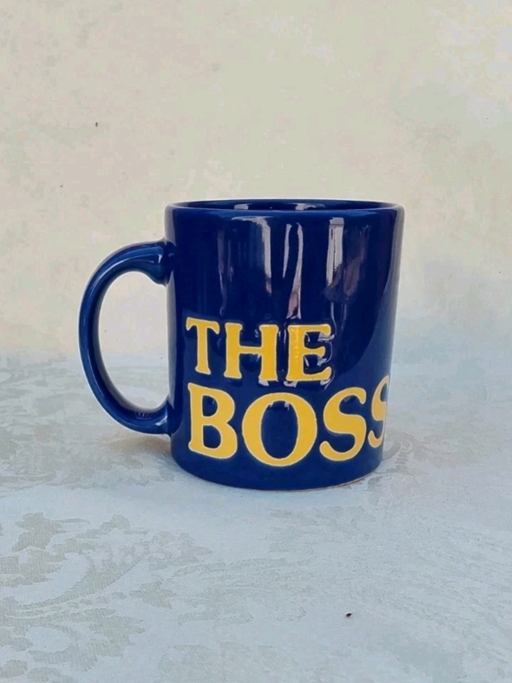 Waechtersbsch Germany 16 Oz The Boss Muted Blue & Yellow Ceramic Coffee Mug